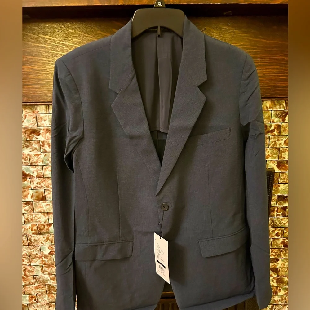 Ministry of Supply Suit Jacket SZ 42 Reg Elegant Navy Blue Check Pattern Stretch - Picture 2 of 13
